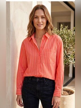 A New Day EUC coral Striped oversized
100% cotton button up Shirt.
size Med